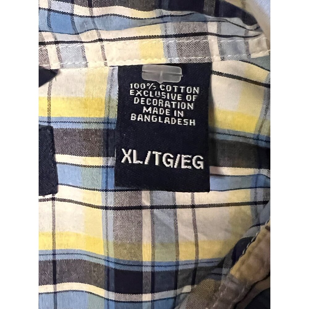 Chaps Men Yellow & Blue Plaid Button-Down Shirt XL 100% Cotton Long Sleeve - Picture 15 of 16